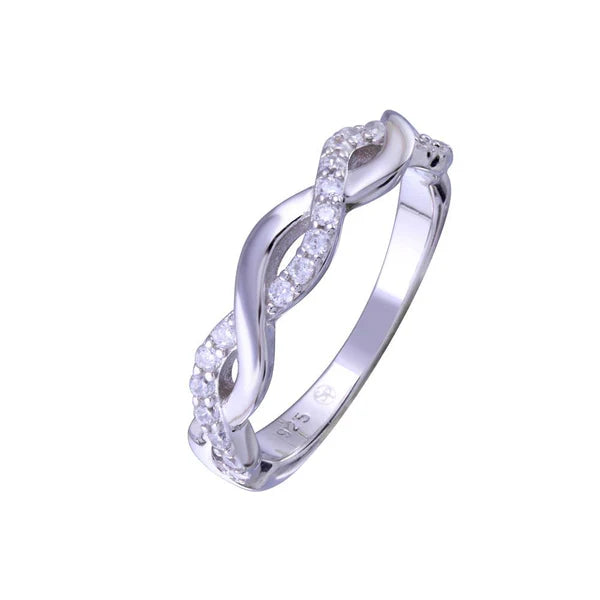 Sterling Silver 925 Twisted Clear CZ Ring - SSLR040