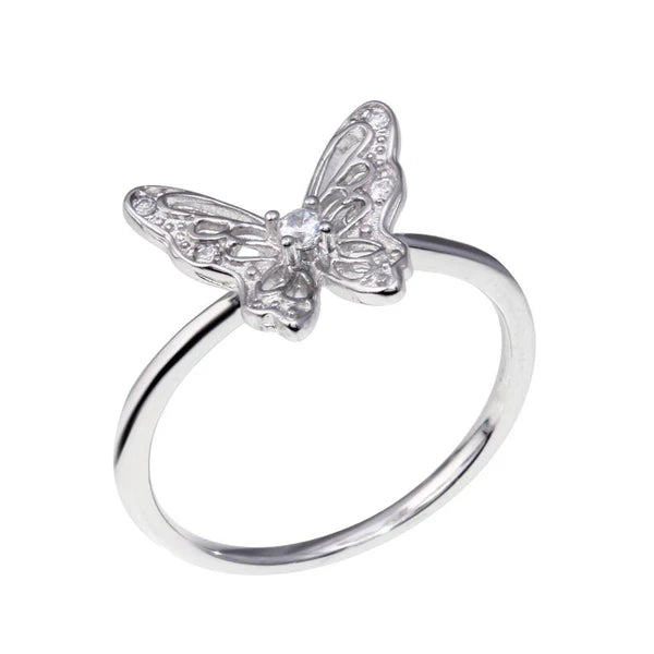 Sterling Silver 925 Rhodium Plated Butterfly Clear CZ Ring - SSLR062