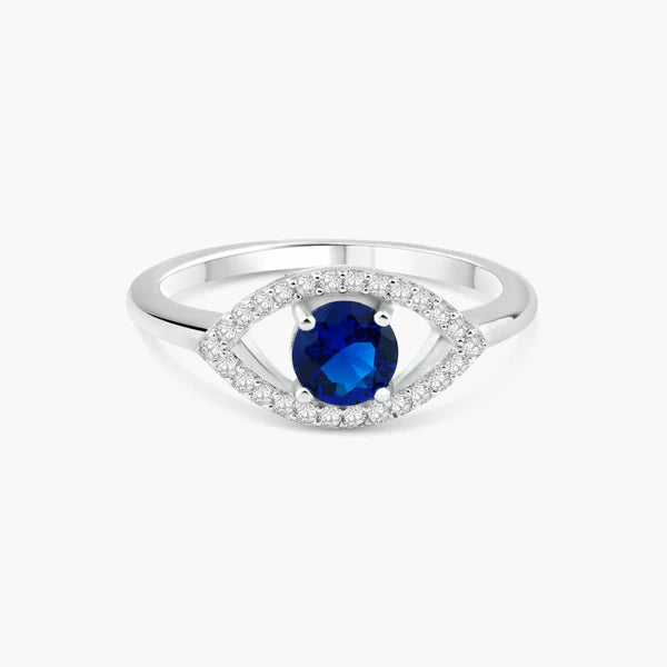 Sterling Silver 925 Open Evil Eye CZ Ring with Blue CZ Center Stone - SSLR053