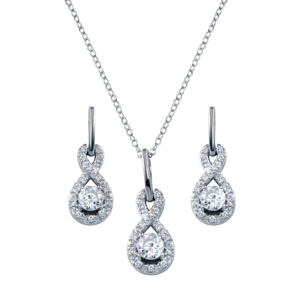 Sterling Silver 925 Figure 8 Teardrop Clear CZ Dangling Stud Set - SSLJS009