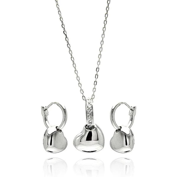 Sterling Silver 925 Heart Clear CZ Leverback Earring and Necklace Set - SSLJS012