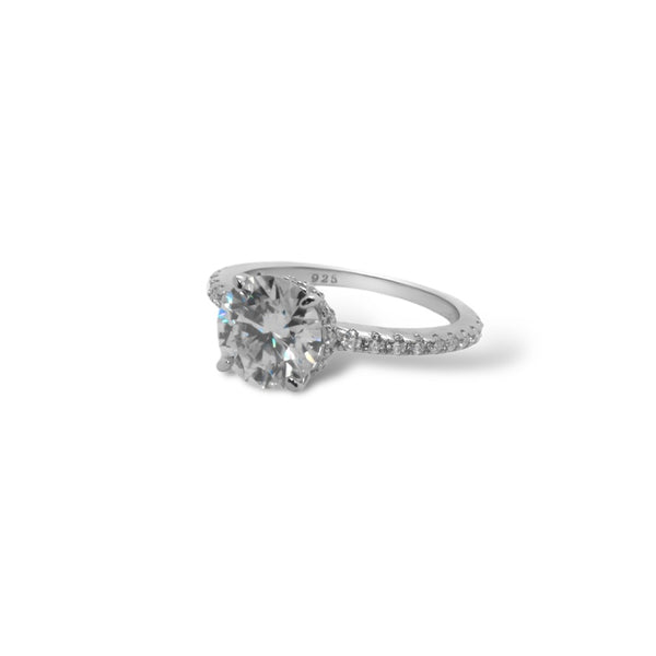 Sterling Silver Moissanite Engagement Ring featuring 2.00ct (8.0MM) Round Brilliant Cut Center