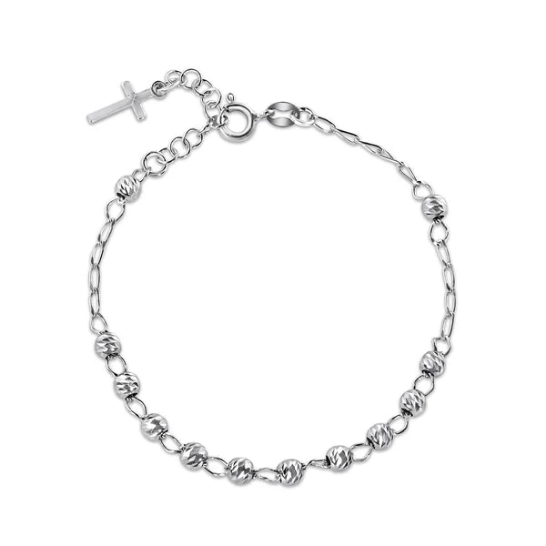 Sterling Silver 925 DC Bead Cross Rosary Bracelet - SSLB017