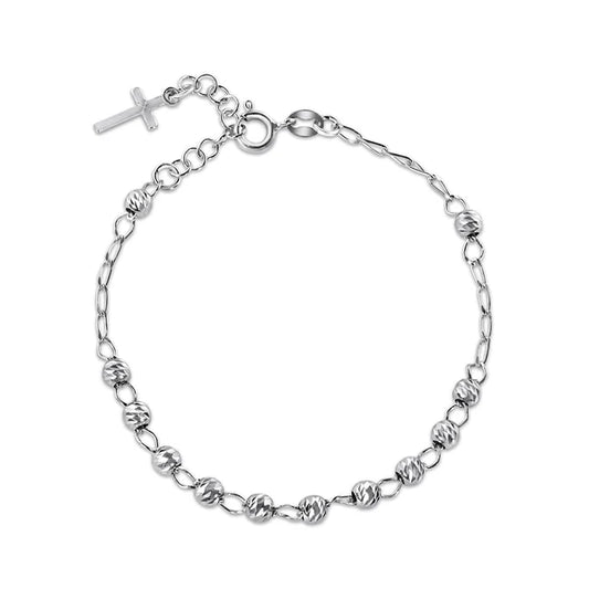 Sterling Silver 925 DC Bead Cross Rosary Bracelet - SSLB017