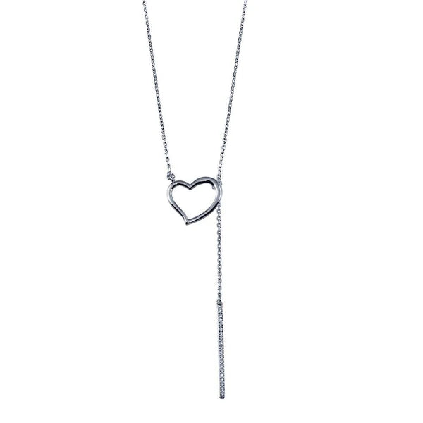 Sterling Silver 925 Open Heart Necklace with CZ Drop Bar - SSLPN007