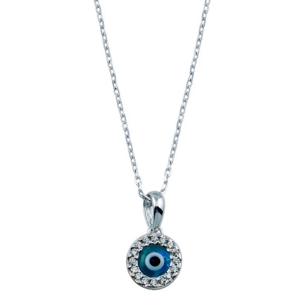 Sterling Silver 925 Round Evil Eye Necklace - SSLPN056