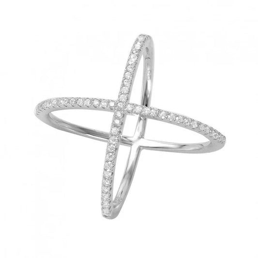 Sterling Silver 925 Four Way CZ Cross Ring - SSLR046