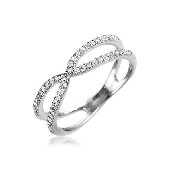 Sterling Silver 925 Open X Split Shank CZ Ring - SSLR007