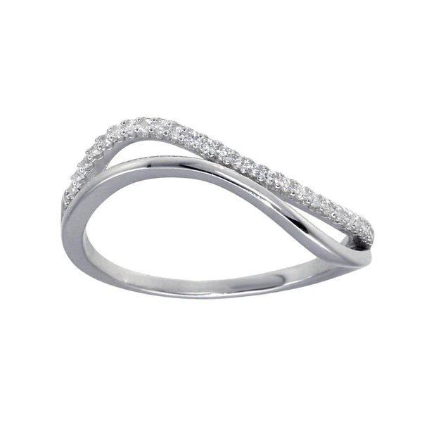 Sterling Silver 925 Double Wave CZ Ring - SSLR048