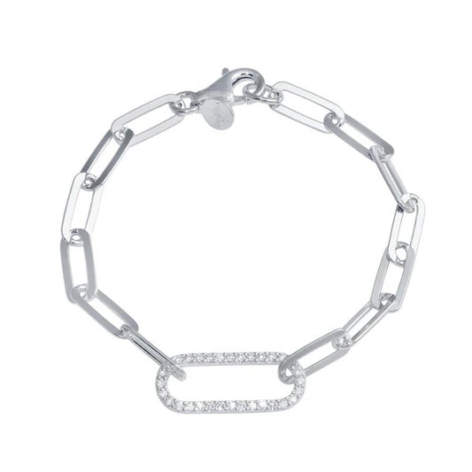 Sterling Silver 925 Paperclip CZ Chain Bracelet - SSLB011