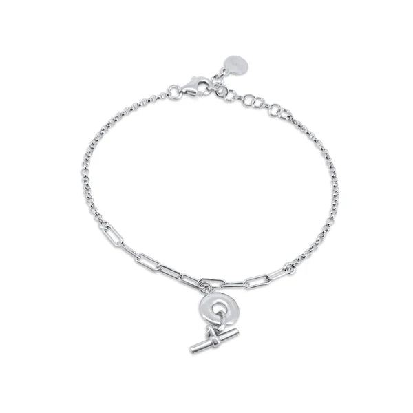 Pulsera ajustable con forma de donut y barra de plata de ley 925 - SSLB013 