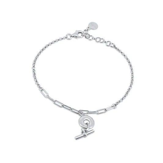 Sterling Silver 925 Rolo Donut Bar Adjustable Bracelet - SSLB013