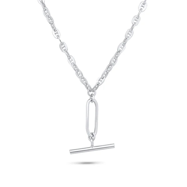 Sterling Silver 925 Paperclip Bar Flat Marina Pendant Necklace - SSLPN037