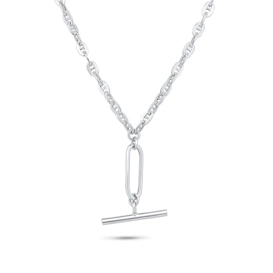 Sterling Silver 925 Paperclip Bar Flat Marina Pendant Necklace - SSLPN037