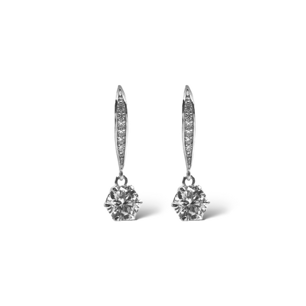 Sterling Silver Moissanite Dangling Earrings featuring a Round Brilliant Cut Main Stone 1.20ct (7mm)