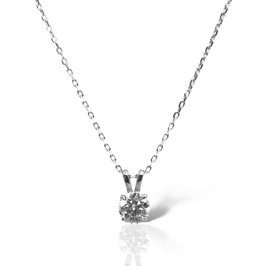 Sterling Silver Moissanite Necklace featuring a Round Brilliant Cut Solitaire at 1.20ct (7mm)