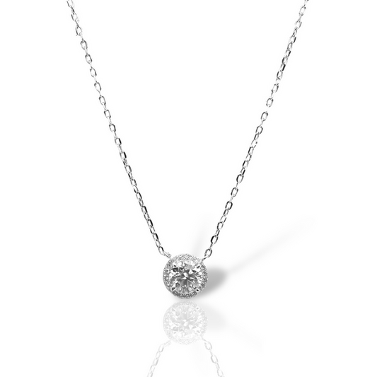 Sterling Silver Moissanite Necklace featuring a Round Brilliant Cut Solitaire Center 0.80ct (6.0mm) with Round Halo