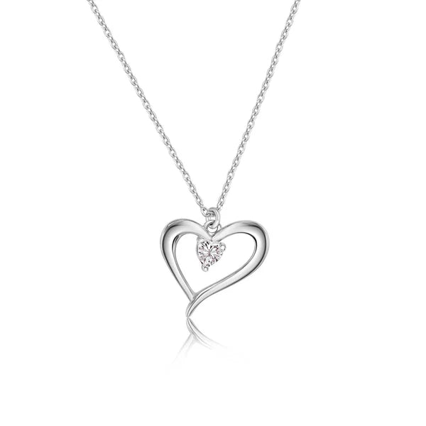 Sterling Silver 925 Heart Clear CZ Necklace Pendant - SSLPN042