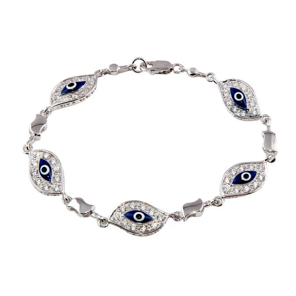 Sterling Silver 925 Evil Eye Clear CZ Bracelet - SSLB036