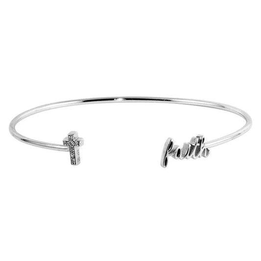 Sterling Silver 925 Cross and Faith Cuff Bracelet - SSLBX002