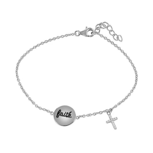 Sterling Silver 925 Faith and Cross with CZ Bracelet - SSLB024