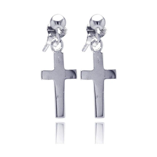 Sterling Silver 925 Cross Dangling Stud Earrings - SSLE018