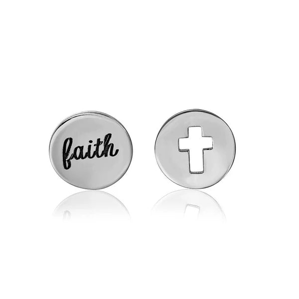 Sterling Silver 925 Faith and Cross Stud Earrings - SSLE021