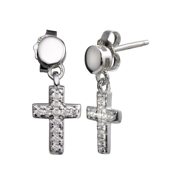 Sterling Silver 925 Mini Dangling Cross CZ Earrings - SSLE020