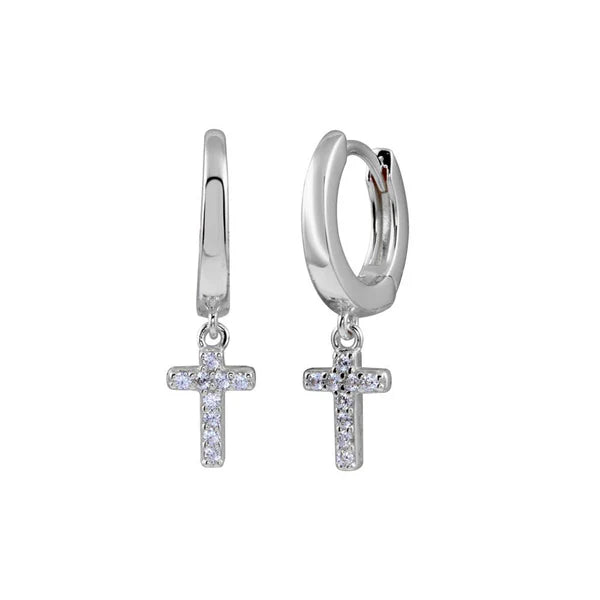 Sterling Silver 925 CZ Huggie Hoop Cross Earring - SSLE010