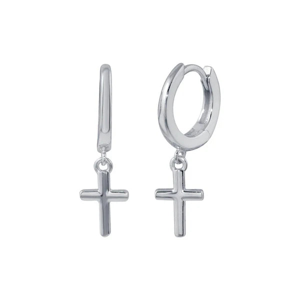 Sterling Silver 925 Huggie Hoop Cross Earring - SSLE023