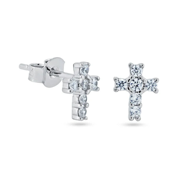 Sterling Silver Clear CZ Cross Earring - SSLE025