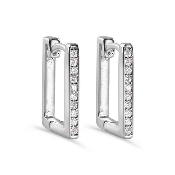 Sterling Silver 925 Square Clear CZ Latch Lock Earring - SSLE027