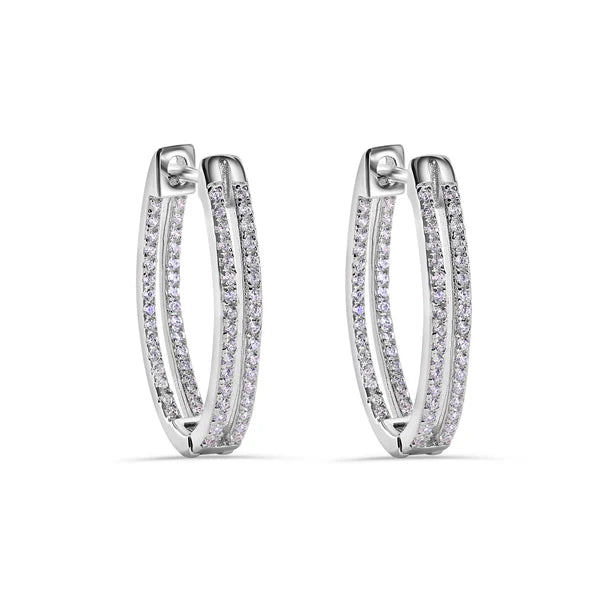 Sterling Silver 925 Pave Double Clear CZ Hoop Earring - SSLE003