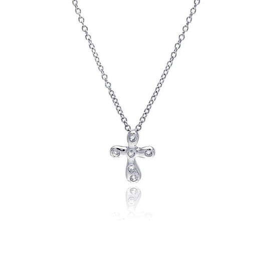 Sterling Silver 925 Clear CZ Cross Pendant Necklace - SSLPN048