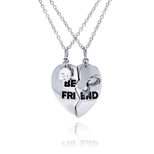 Sterling Silver 925 Best Friend Heart Clear CZ Pendant Necklace - SSLPN016