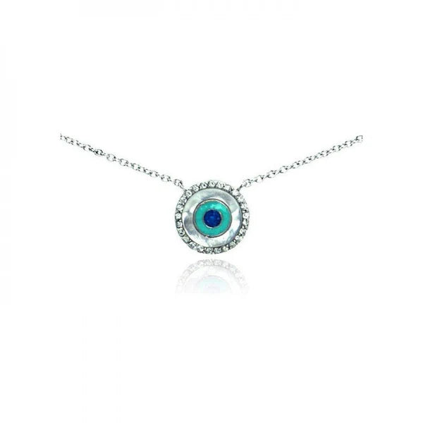 Sterling Silver 925 Clear CZ Evil Eye Pendant Necklace - SSLPN051