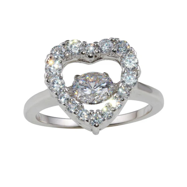 Sterling Silver 925 Heart Shaped Dancing CZ Ring - SSLR009