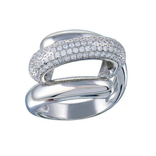 Sterling Silver 925 Clear Micro Pave CZ Twist Ring - SSLR017