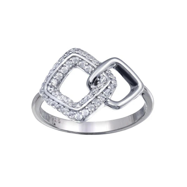 Sterling Silver 925 Open Diamond Link Clear CZ Ring - SSLR029