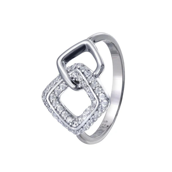 Sterling Silver 925 Open Diamond Link Clear CZ Ring - SSLR029