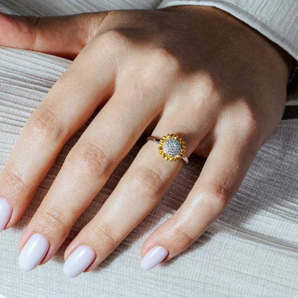 Sterling Silver 925 and Gold-Plated CZ Sunflower Ring - SSLR067
