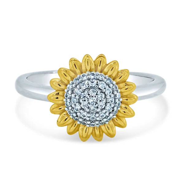 Sterling Silver 925 and Gold-Plated CZ Sunflower Ring - SSLR067