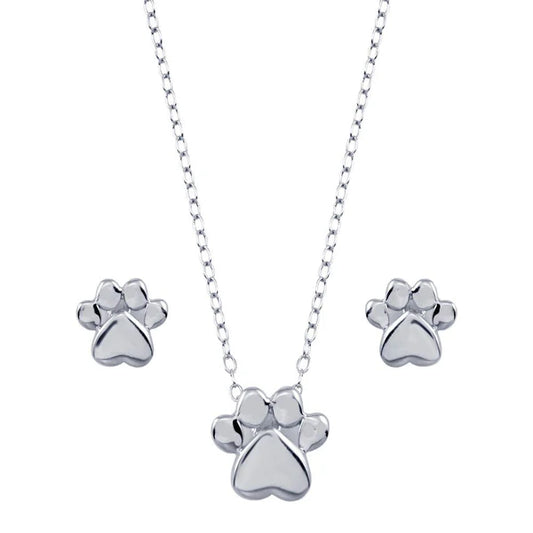 Sterling Silver 925 Dog Paw Jewelry Set - SSLJS008