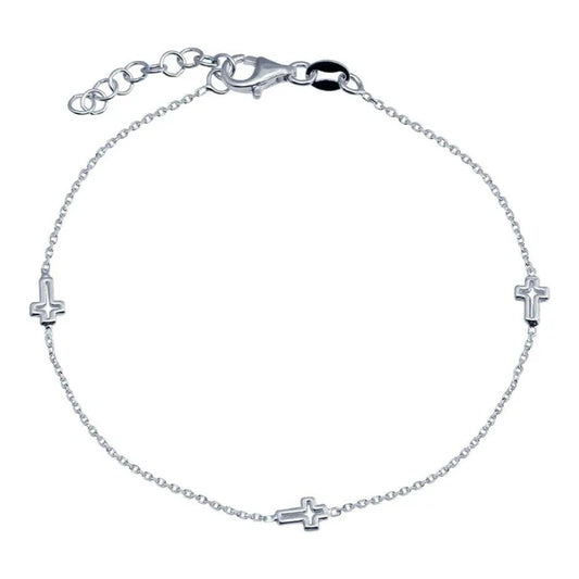 Sterling Silver 925 Single Strand Bracelet with 3 Cross - SSLB009